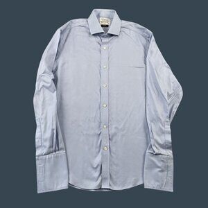 TM Lewin French Cuff Dress Shirt Mens 16 35 Blue Non Iron Slim Fit